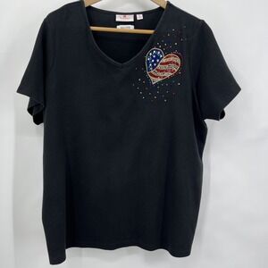 Quacker Factory Women's Heart Rhinestone Bl Knit Top Size 2X QVC American‎ Flag